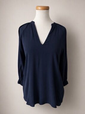 Gant Navy V-Neck Blouse Minimal Classic Workwear Top 2